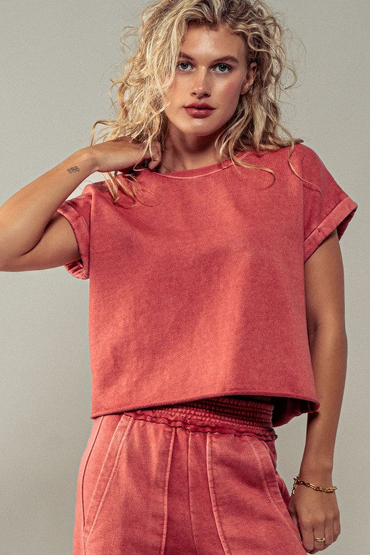 Tomato Cream Classic Mineral Wash Cropped Top