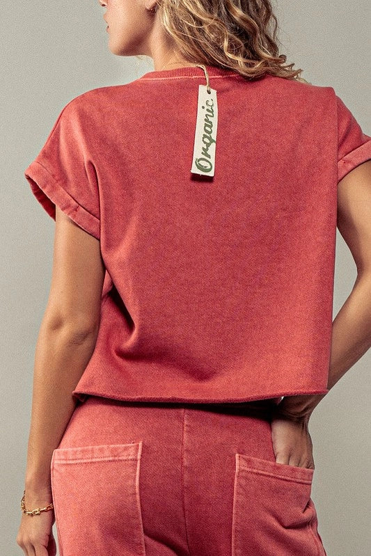 Tomato Cream Classic Mineral Wash Cropped Top