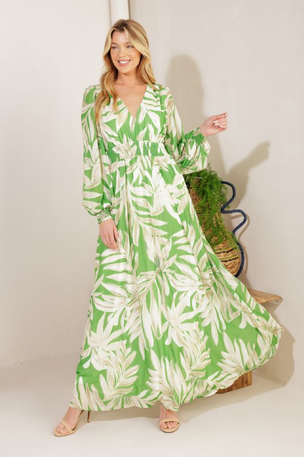 Lilla Cavallo | Tropical Palm Leaf Maxi Dress | Large Lilla Cavallo | Tropical Palm Leaf Maxi Dress | Large