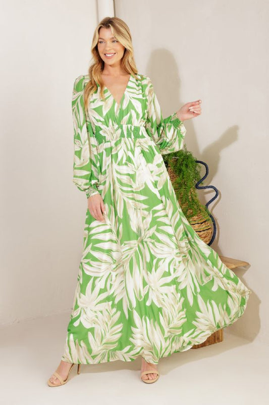 Tropical Palm Leaf Maxi Dress