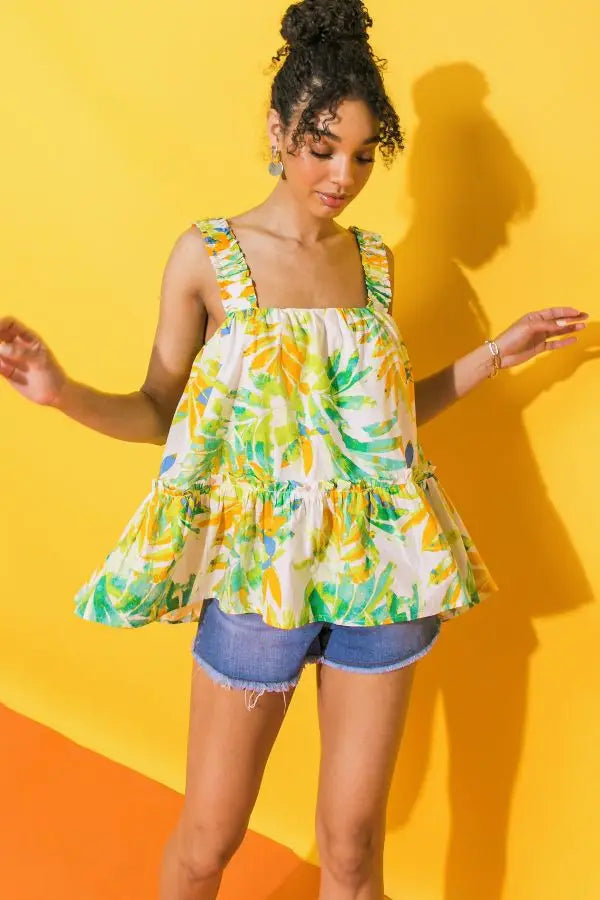 Island Queen Tropical Wide Strap Tank Top