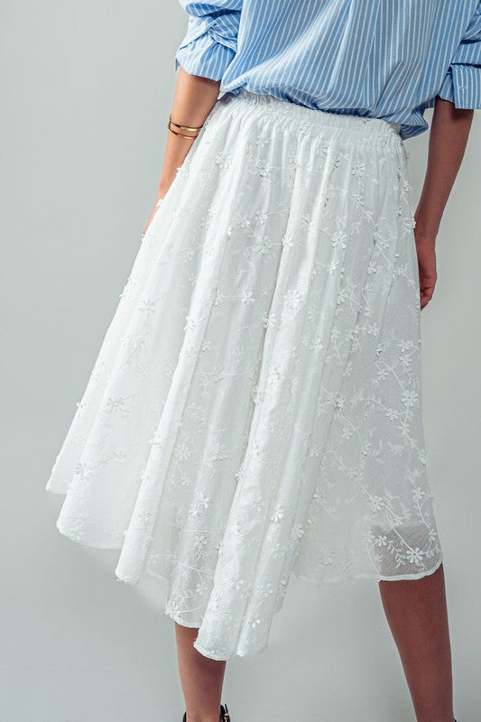 White Daisy Flower Midi Skirt