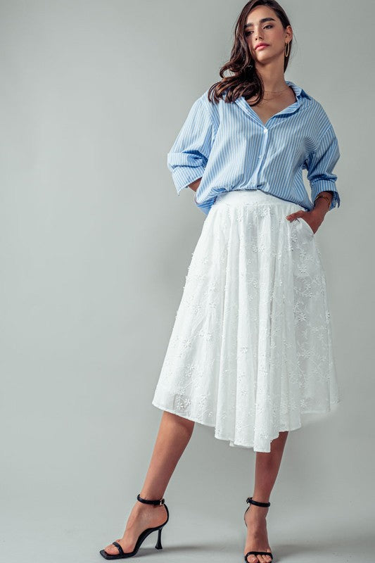 White Daisy Flower Midi Skirt