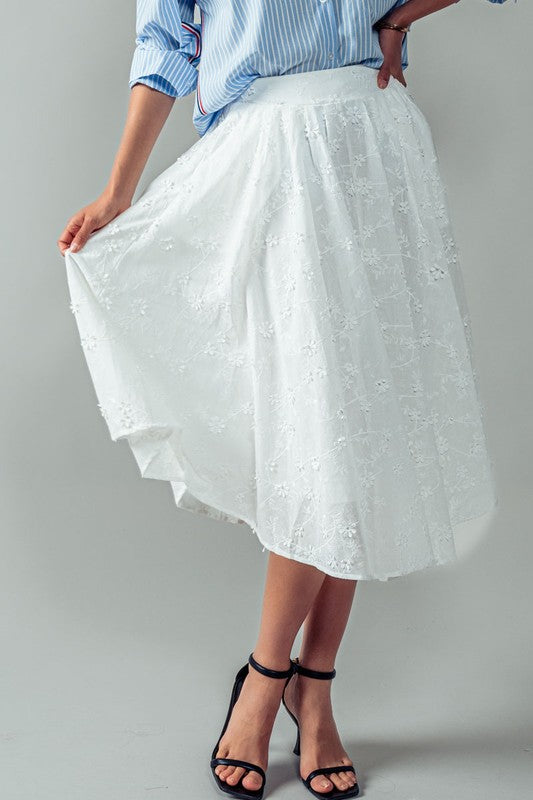 White Daisy Flower Midi Skirt