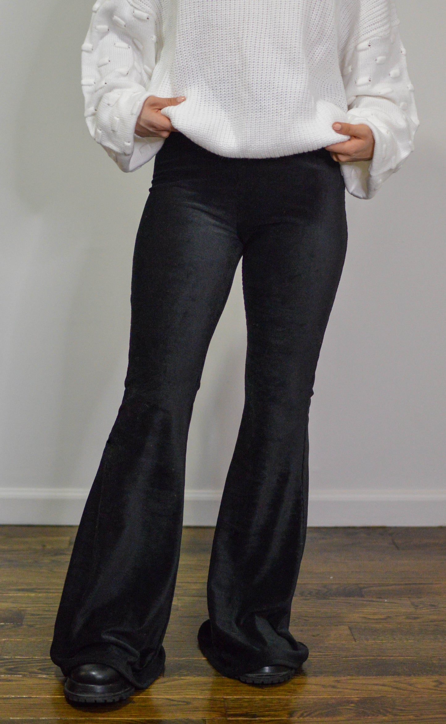 Black Stretch Corduroy Bell Bottom Pants