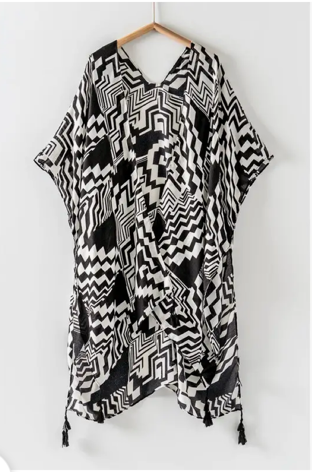 Geometric Zig Zag Tassel Kimono