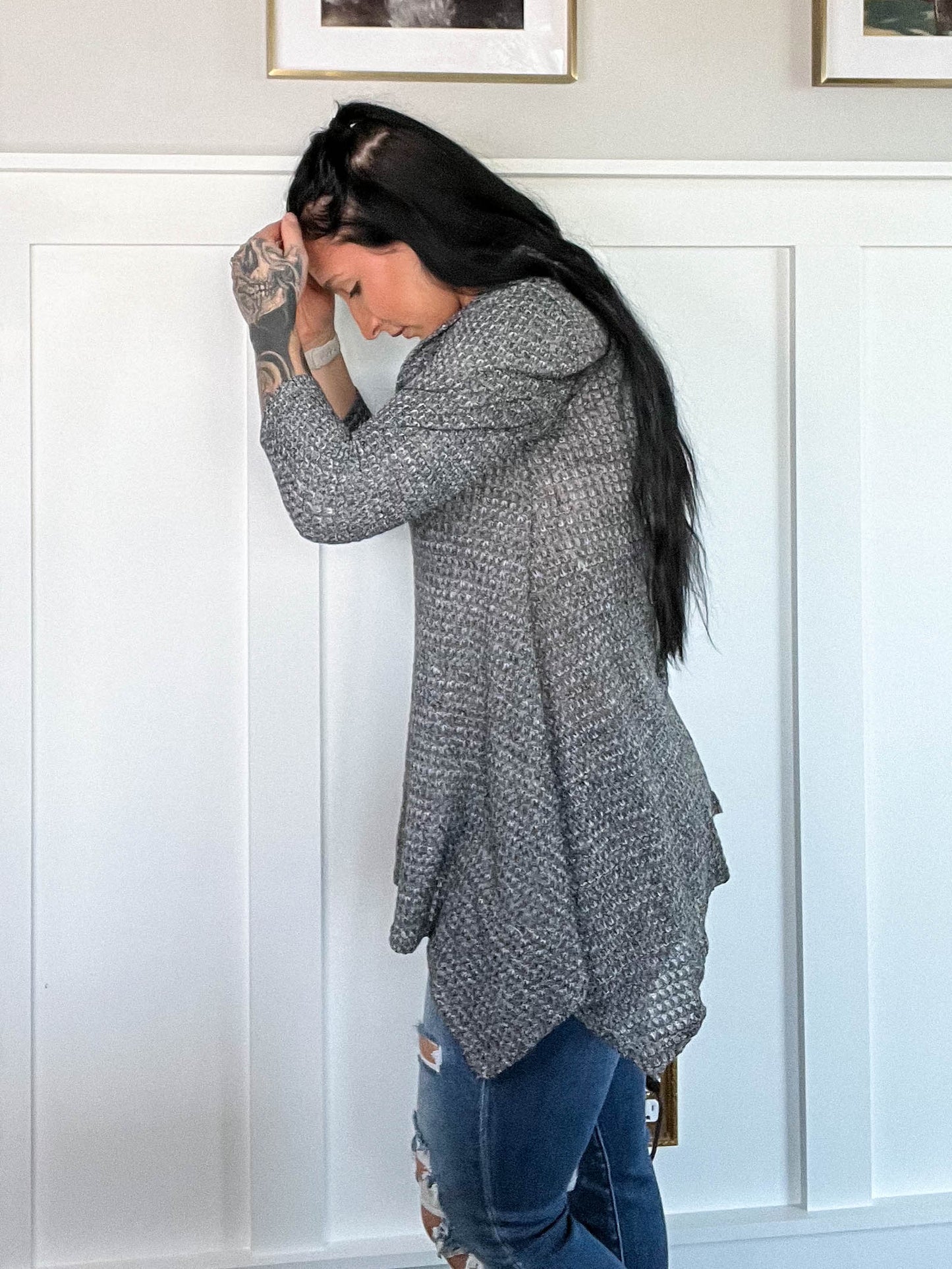 Charcoal Flowy Lightweight Knitted Sweater