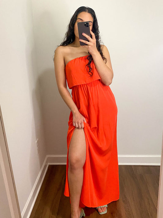 Orange Strapless Woven Maxi Dress