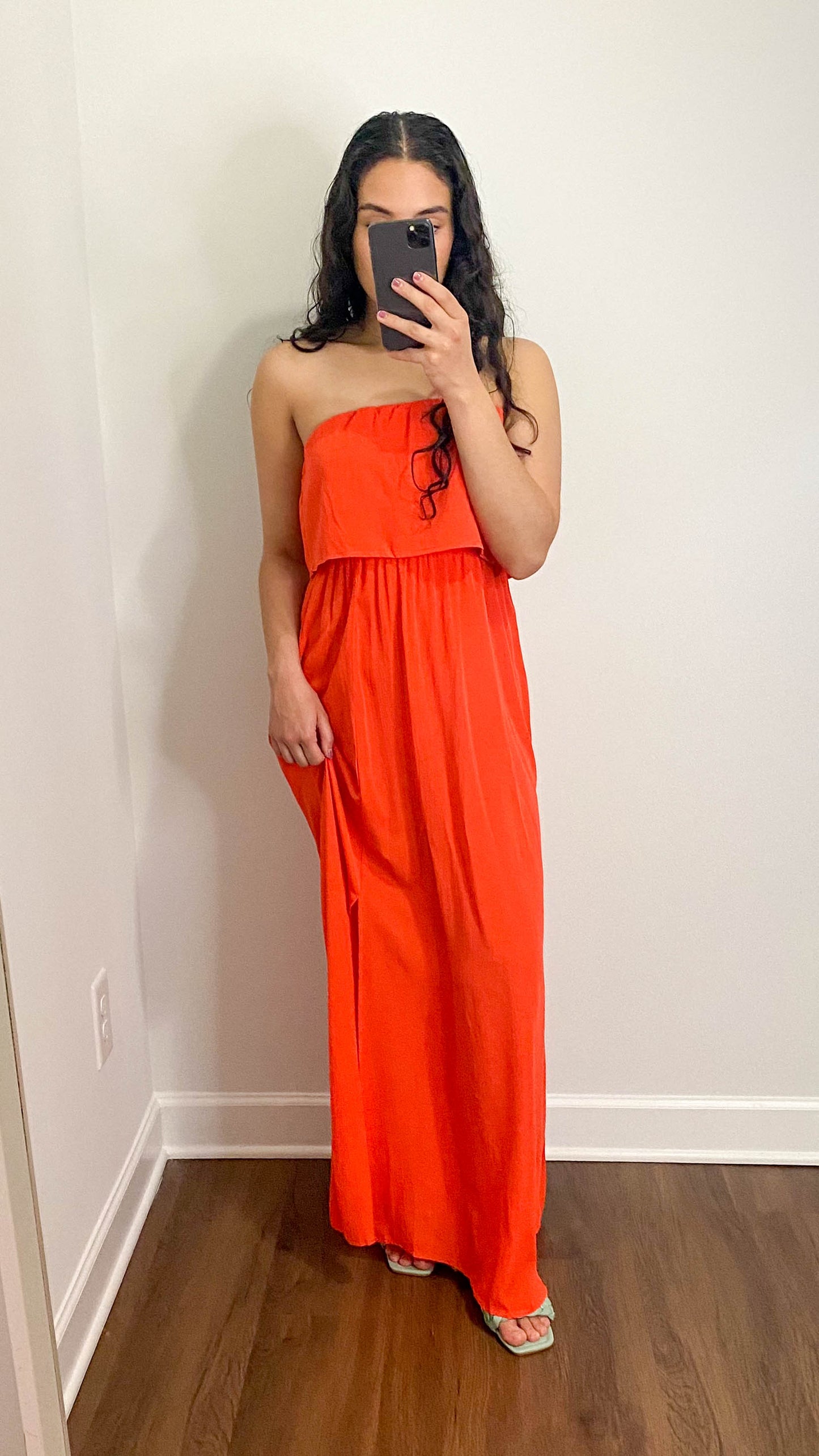 Orange Strapless Woven Maxi Dress