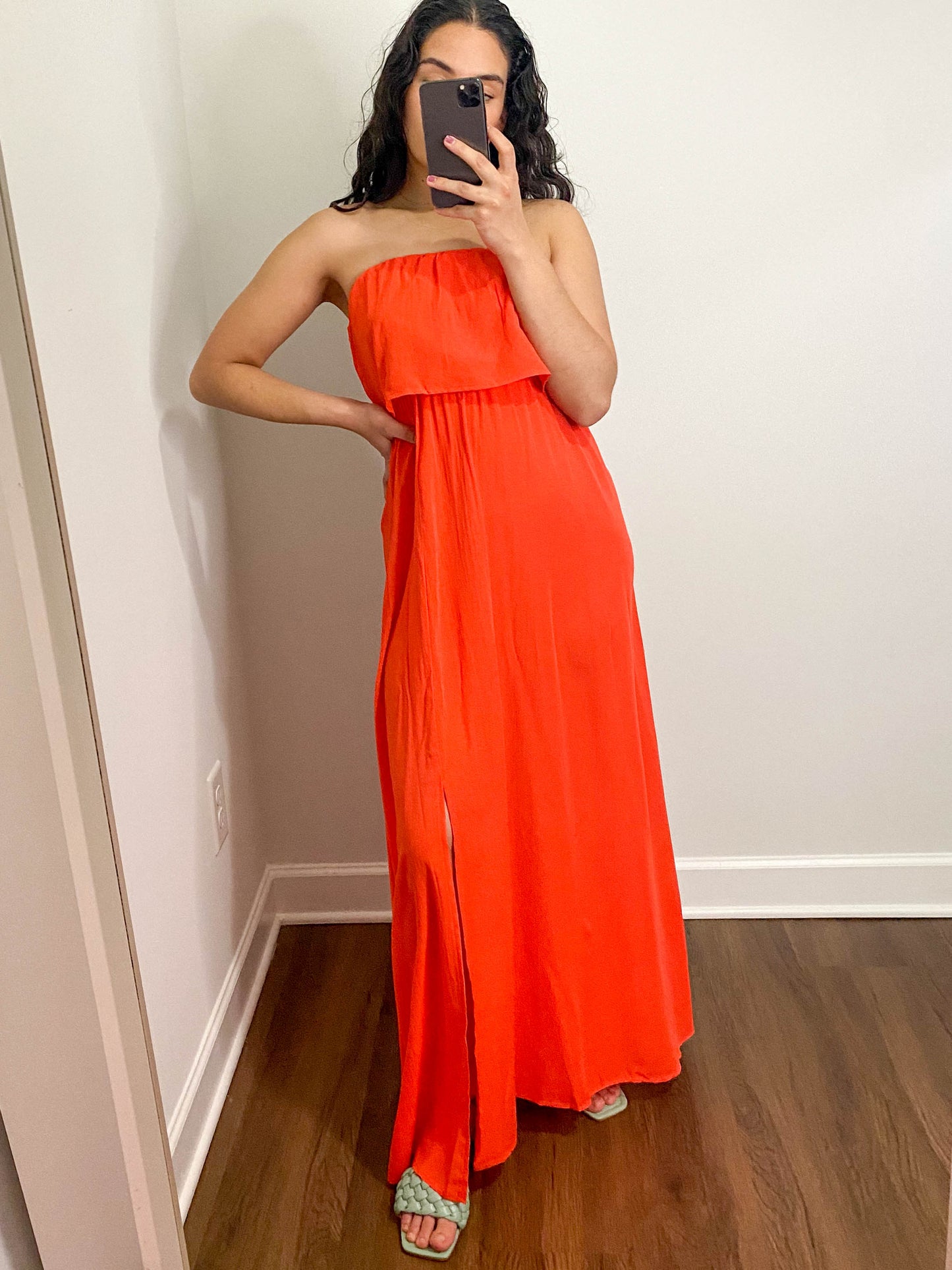 Orange Strapless Woven Maxi Dress