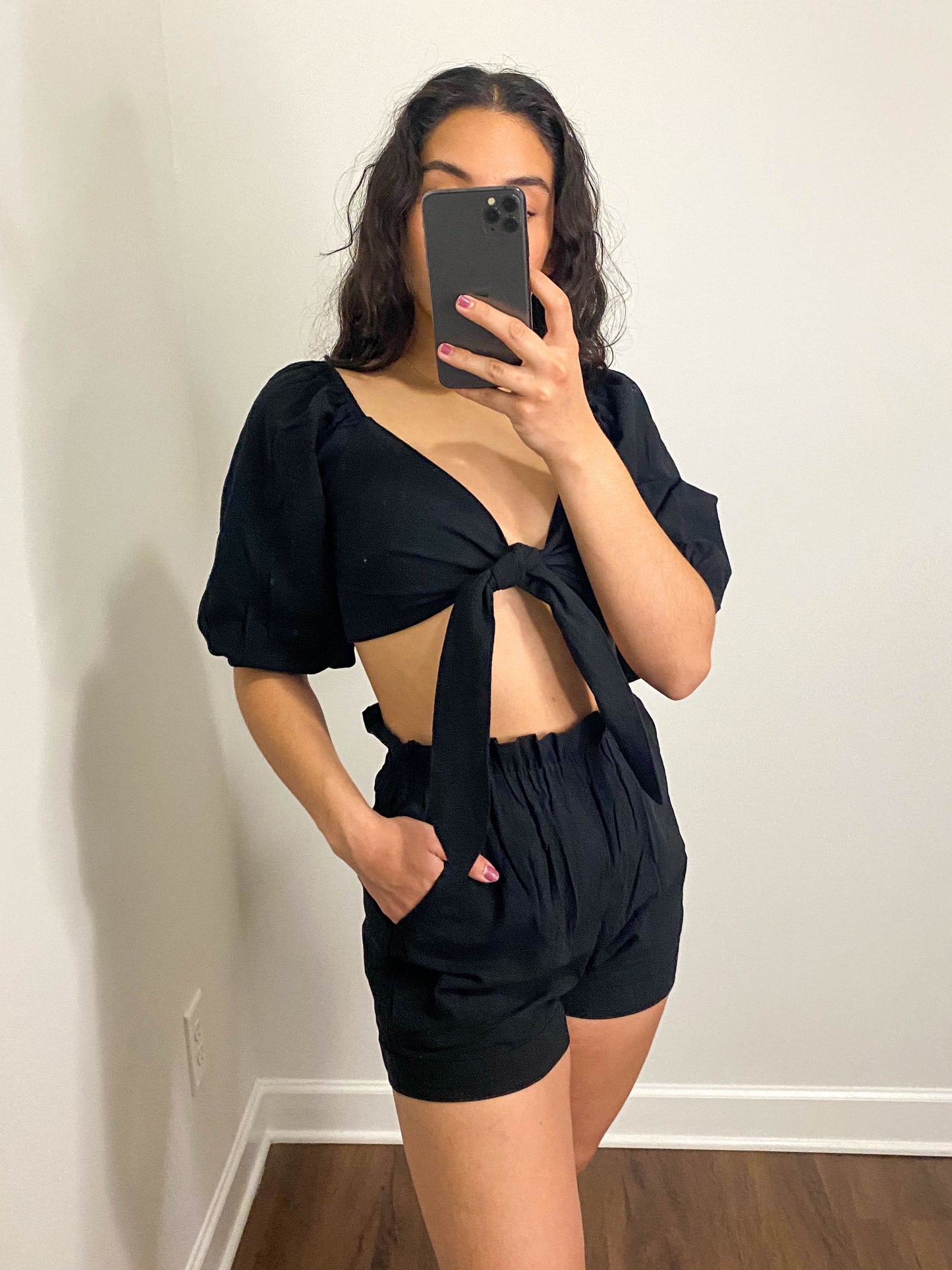 Black Ruffle Two-Piece Set