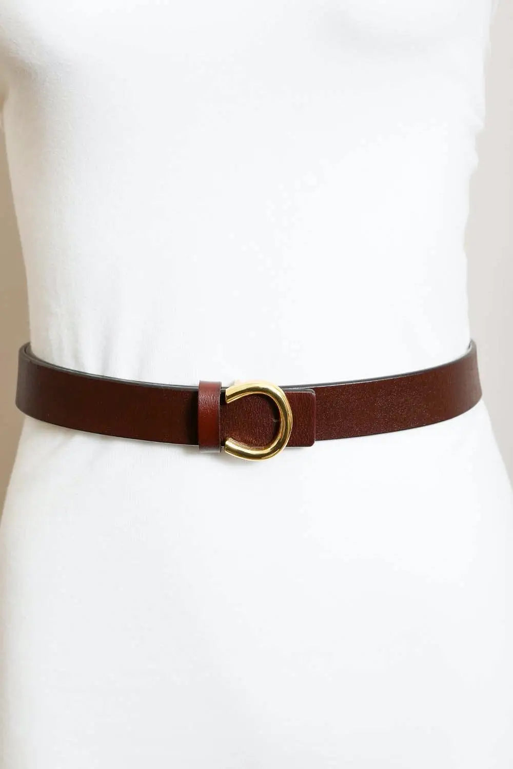 Brown Minimalist Gold Horseshoe Buckle Belt