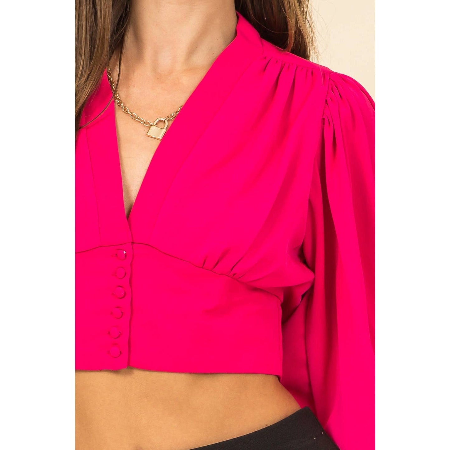 Pink Puff Sleeve Crop Blouse
