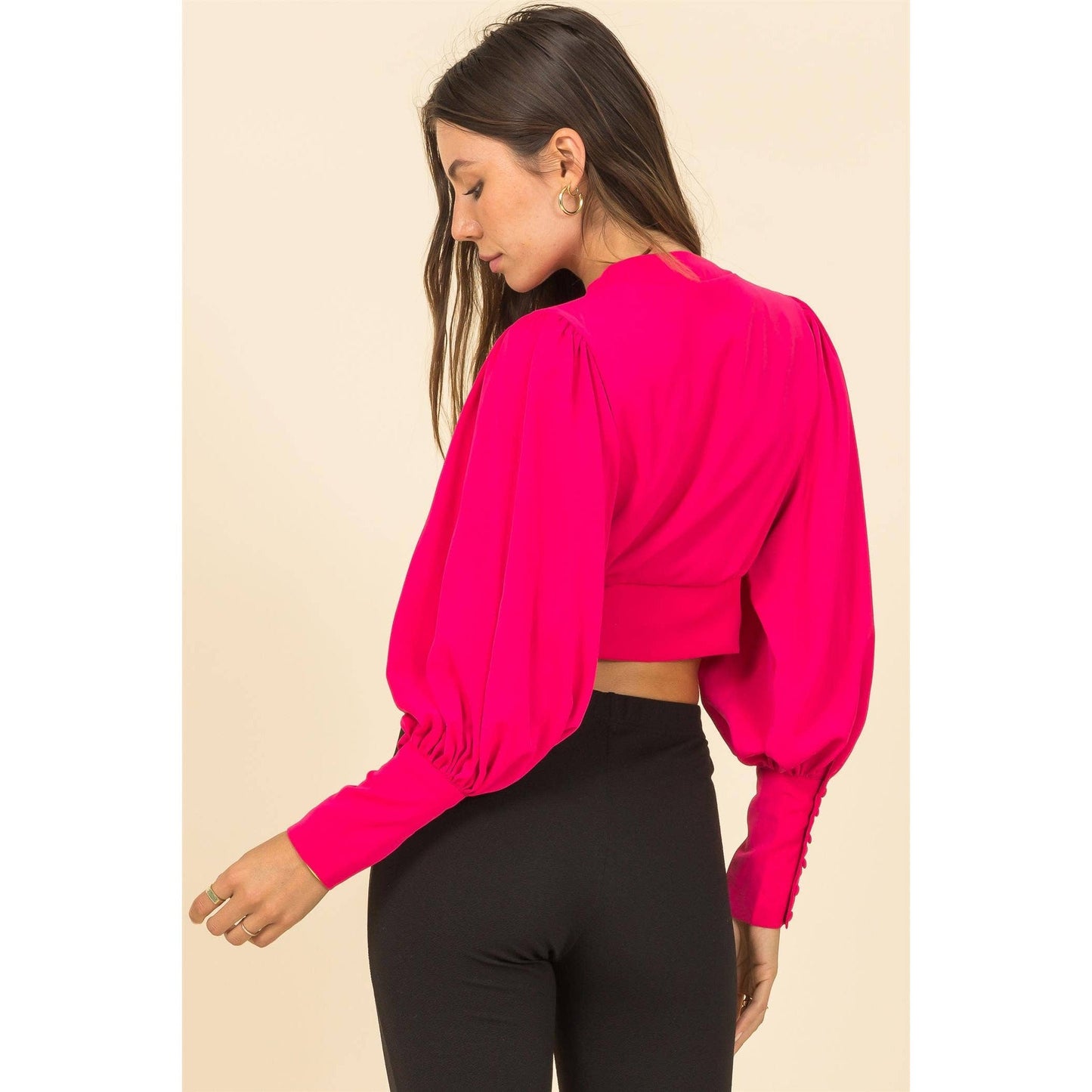 Pink Puff Sleeve Crop Blouse