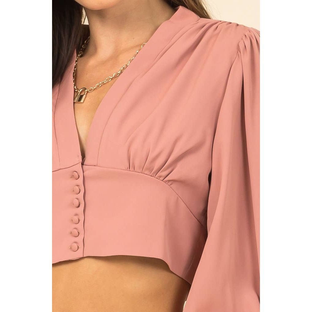 Mauve Puff Sleeve Crop Blouse