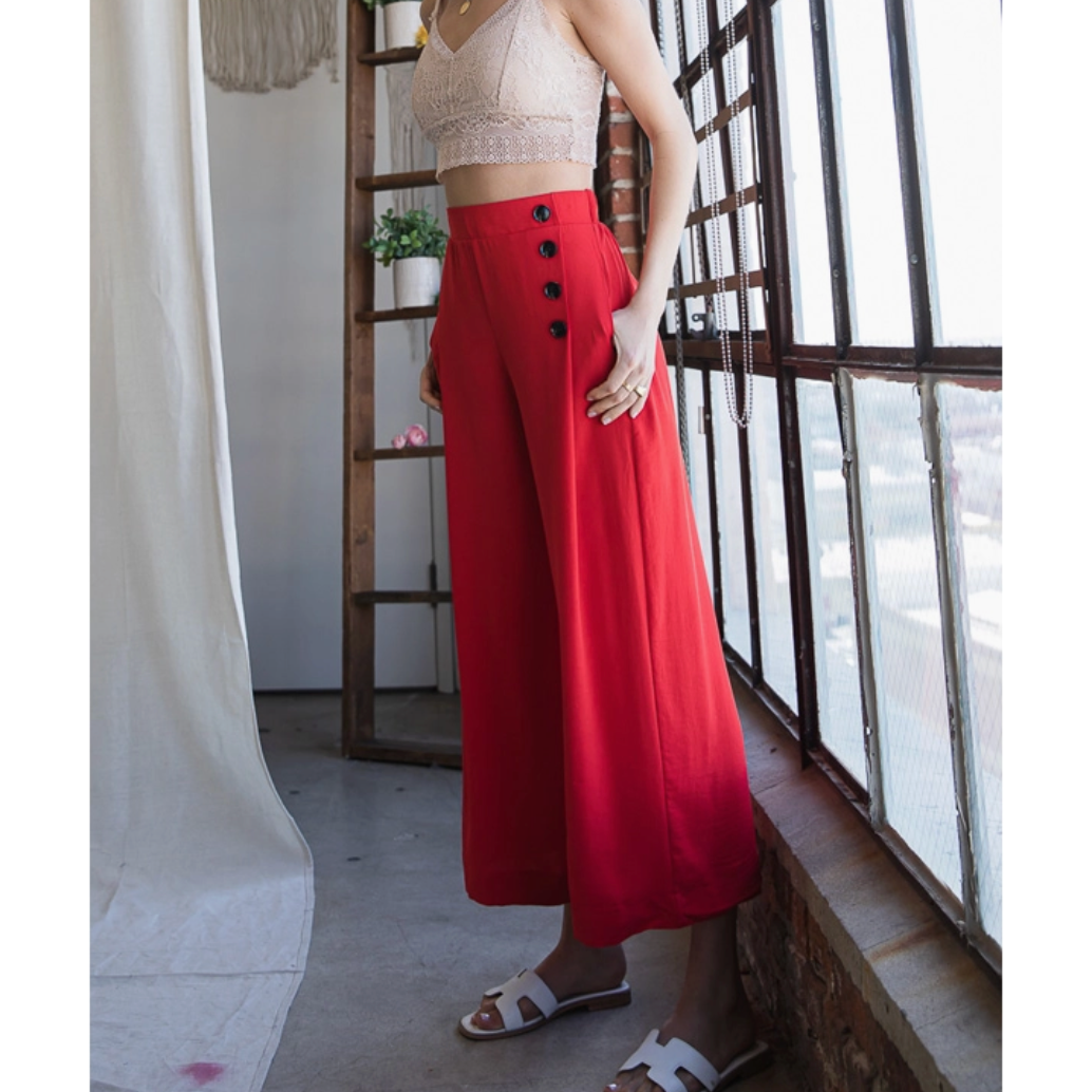 Wide Leg Button Pants