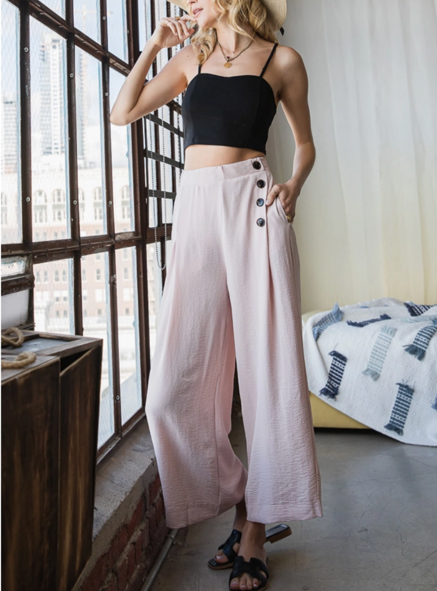 Wide Leg Button Pants