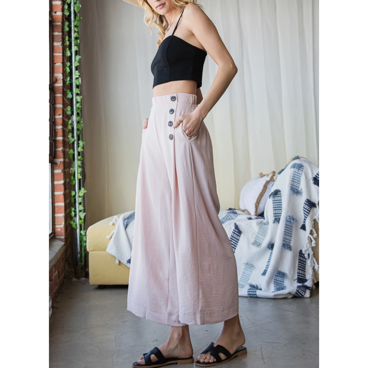 Wide Leg Button Pants