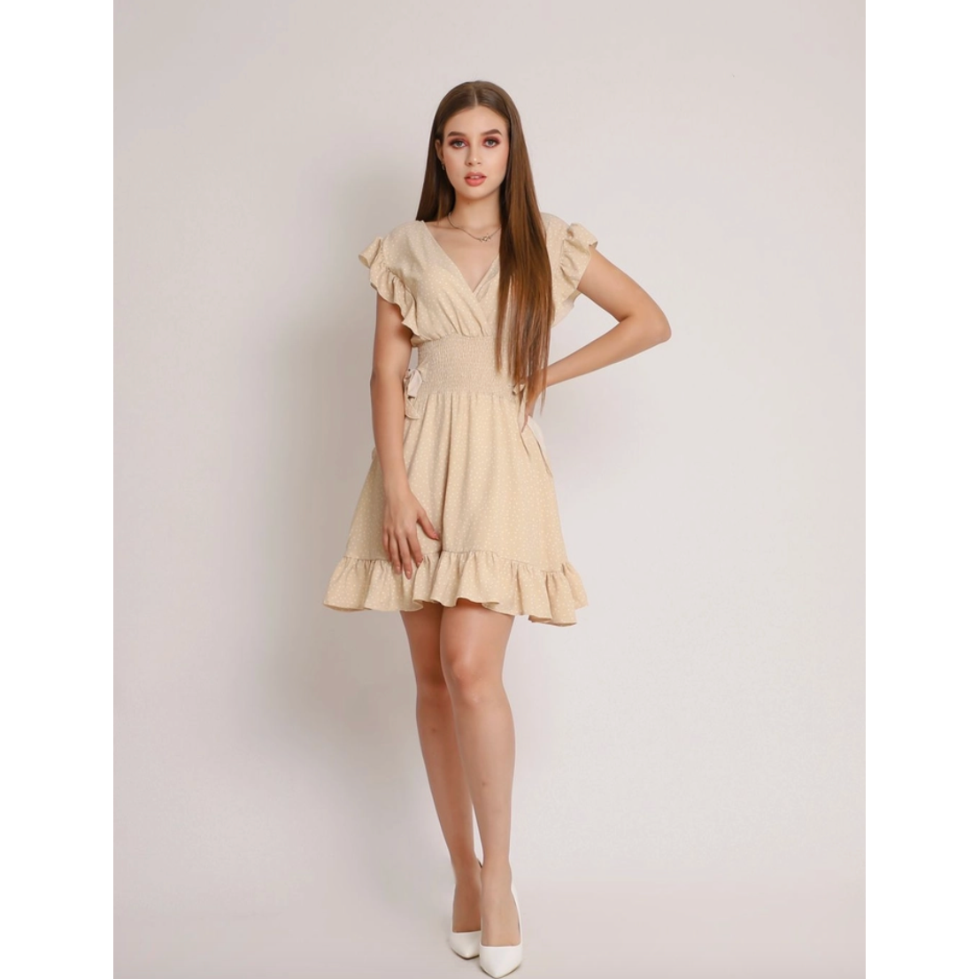 Tan & White Polka Dot Dress