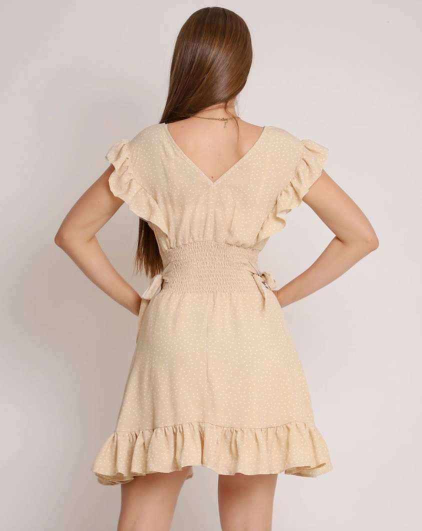 Tan & White Polka Dot Dress
