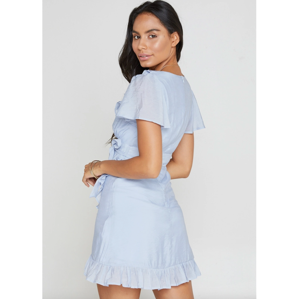 Blue Ruffle Wrap Mini Dress