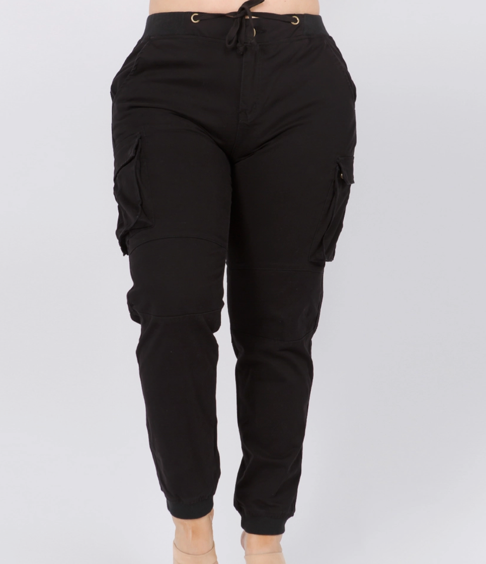 Black Drawstring Curvy Fit Joggers