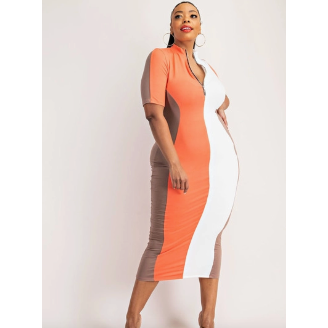 Tri Color Zip Front Curvy Dress