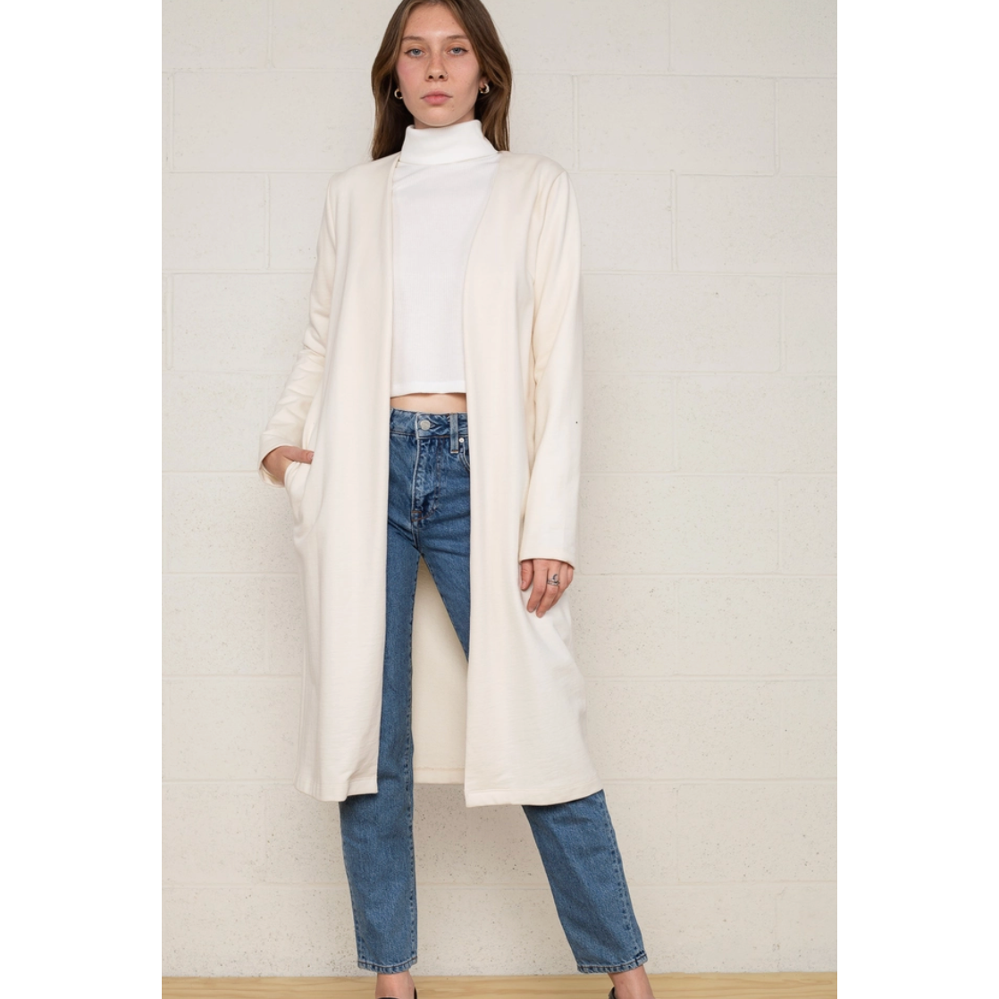 Heather Grey Long French Terry Curvy Fit Cardigan