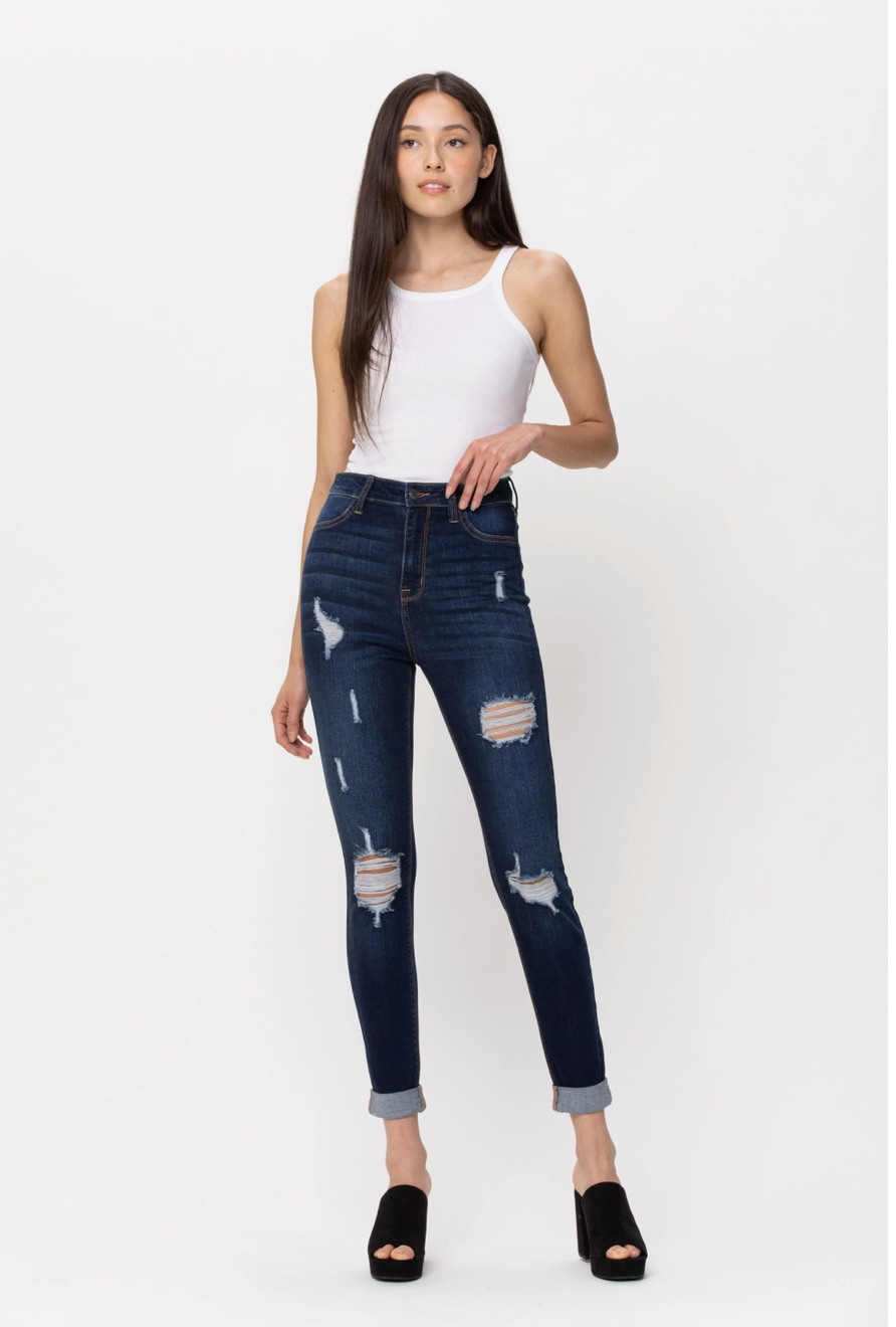 High Rise Double Cuff Skinny Jeans