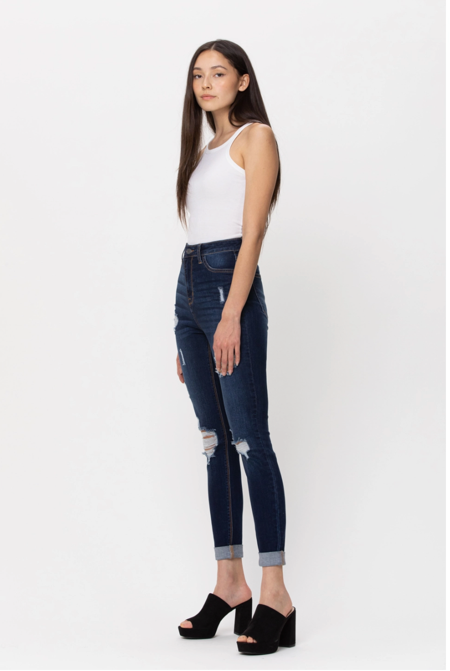 High Rise Double Cuff Skinny Jeans