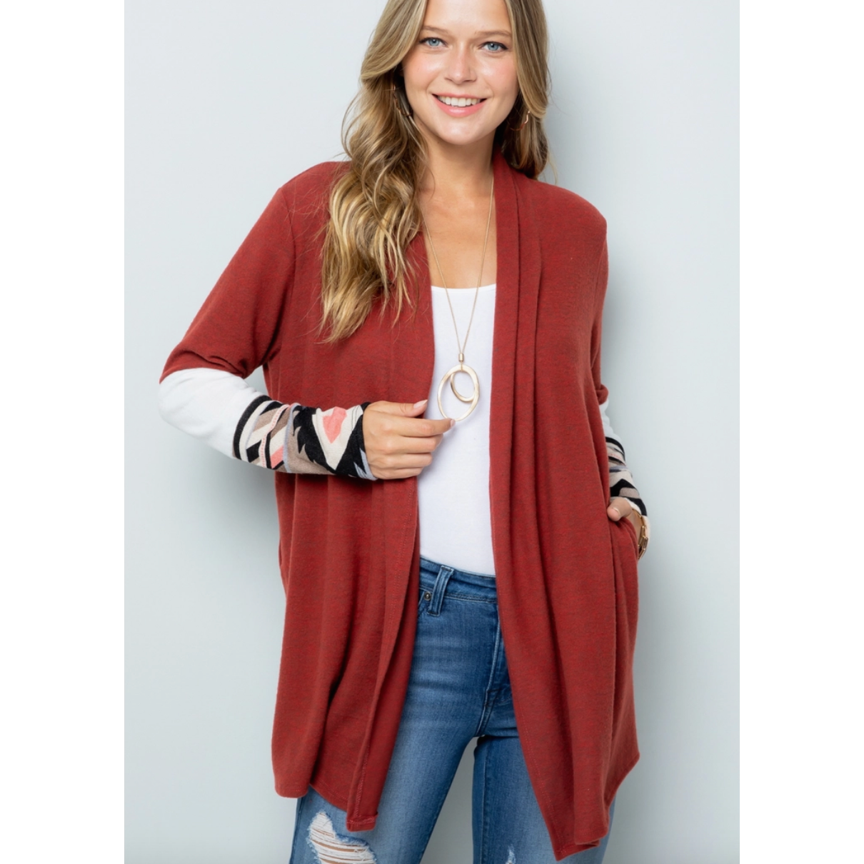 Plaid Contrast Curvy Fit Sweater Cardigan