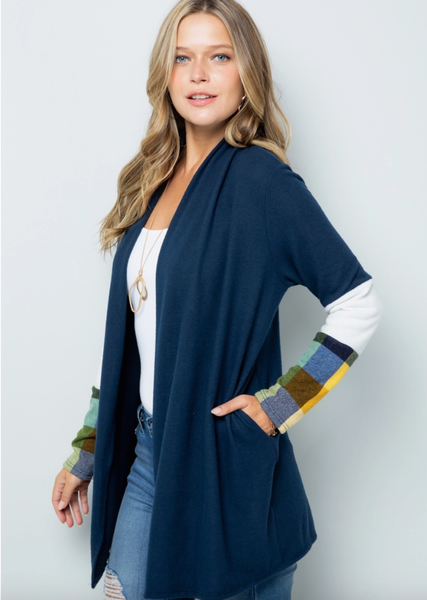 Plaid Contrast Curvy Fit Sweater Cardigan