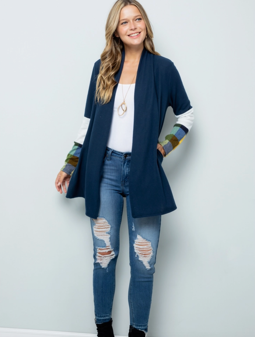 Plaid Contrast Curvy Fit Sweater Cardigan