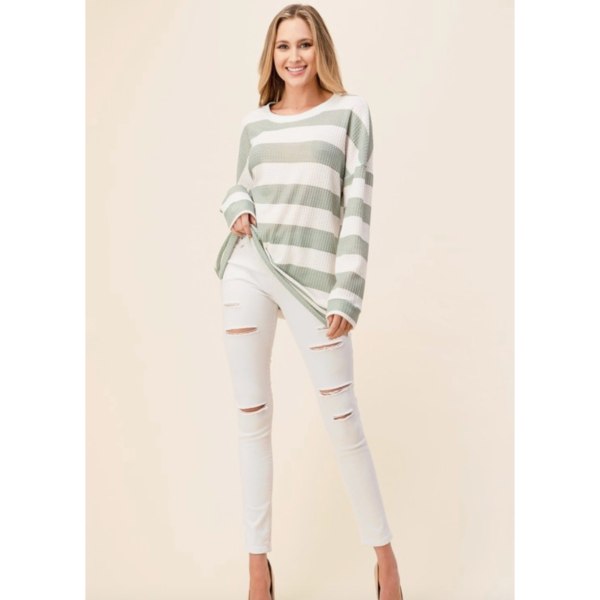 Striped Waffle Long Sleeve Top
