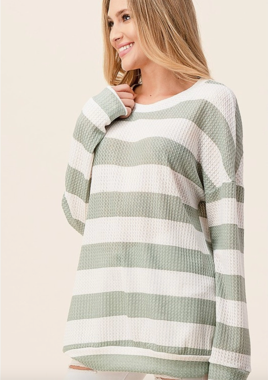 Striped Waffle Long Sleeve Top