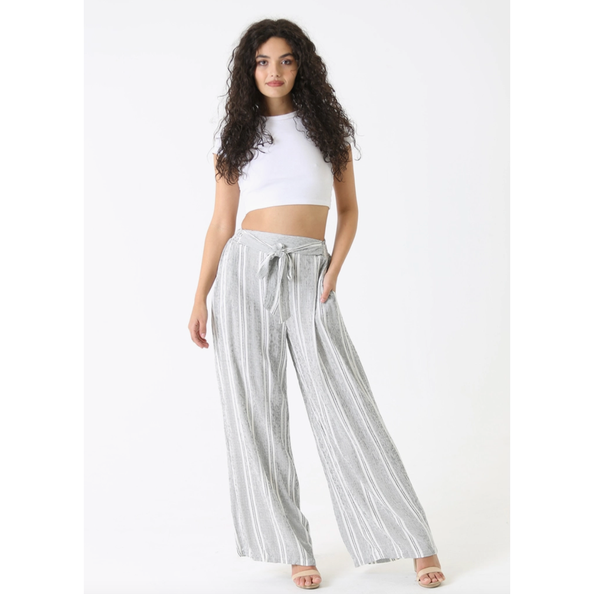 Blue Striped Lightweight Wide Leg Cotton Pants