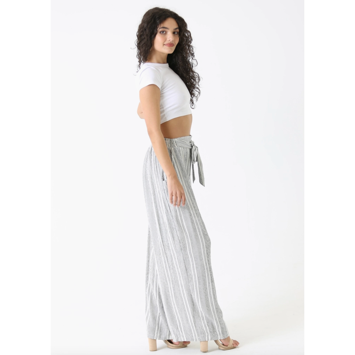 Blue Striped Lightweight Wide Leg Cotton Pants