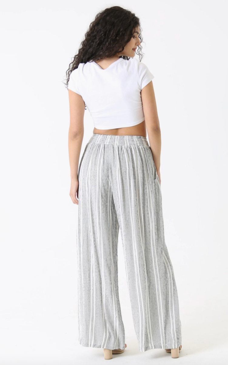 Blue Striped Lightweight Wide Leg Cotton Pants