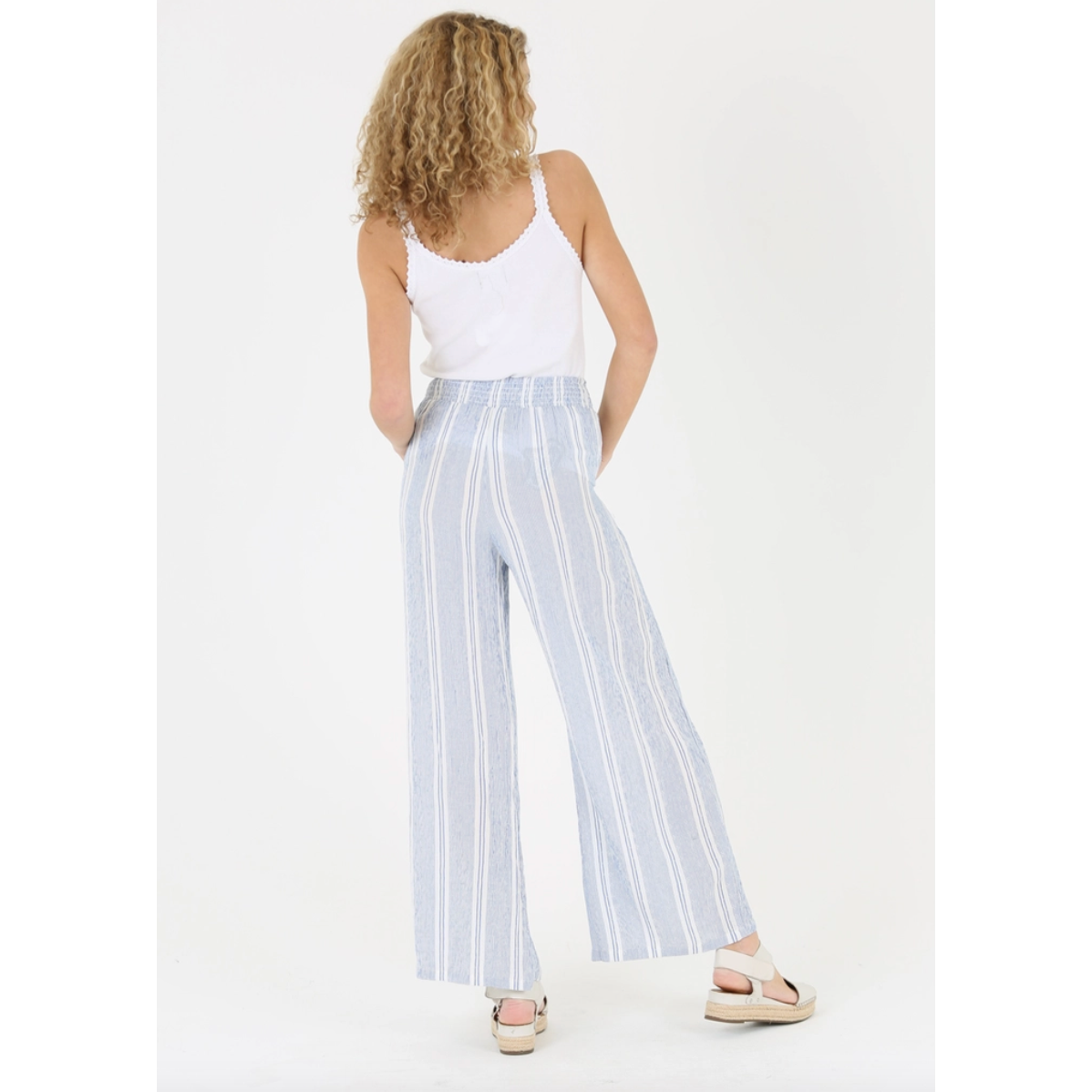 Blue Striped Lightweight Wide Leg Cotton Pants