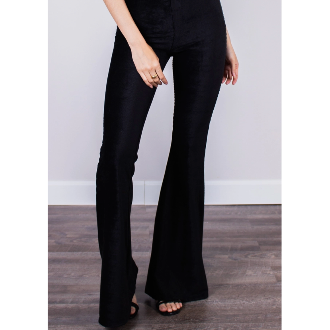 Black Stretch Corduroy Bell Bottom Pants