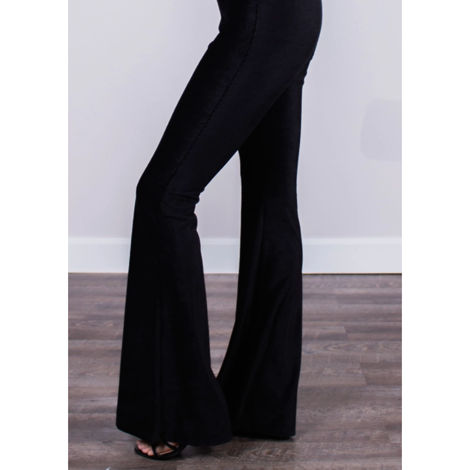 Black Stretch Corduroy Bell Bottom Pants