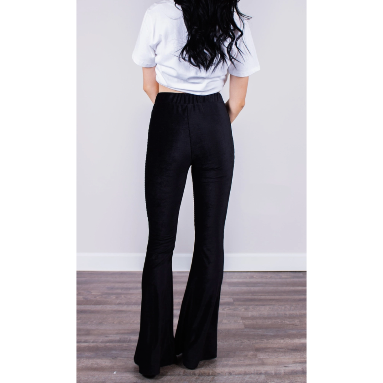 Black Stretch Corduroy Bell Bottom Pants