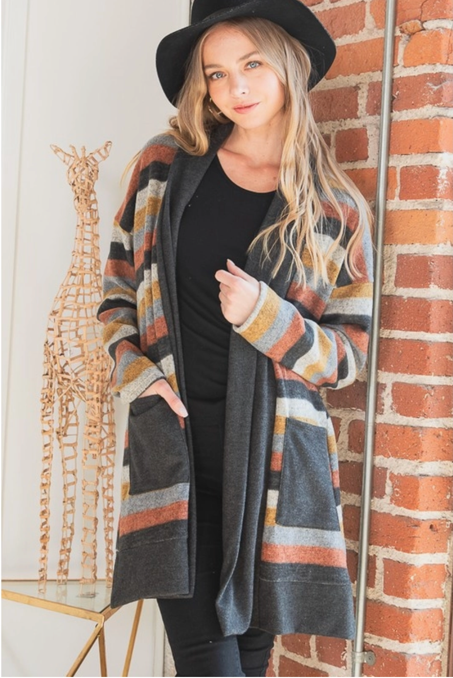 Multi Stripe Curvy Fit Sweater Cardigan