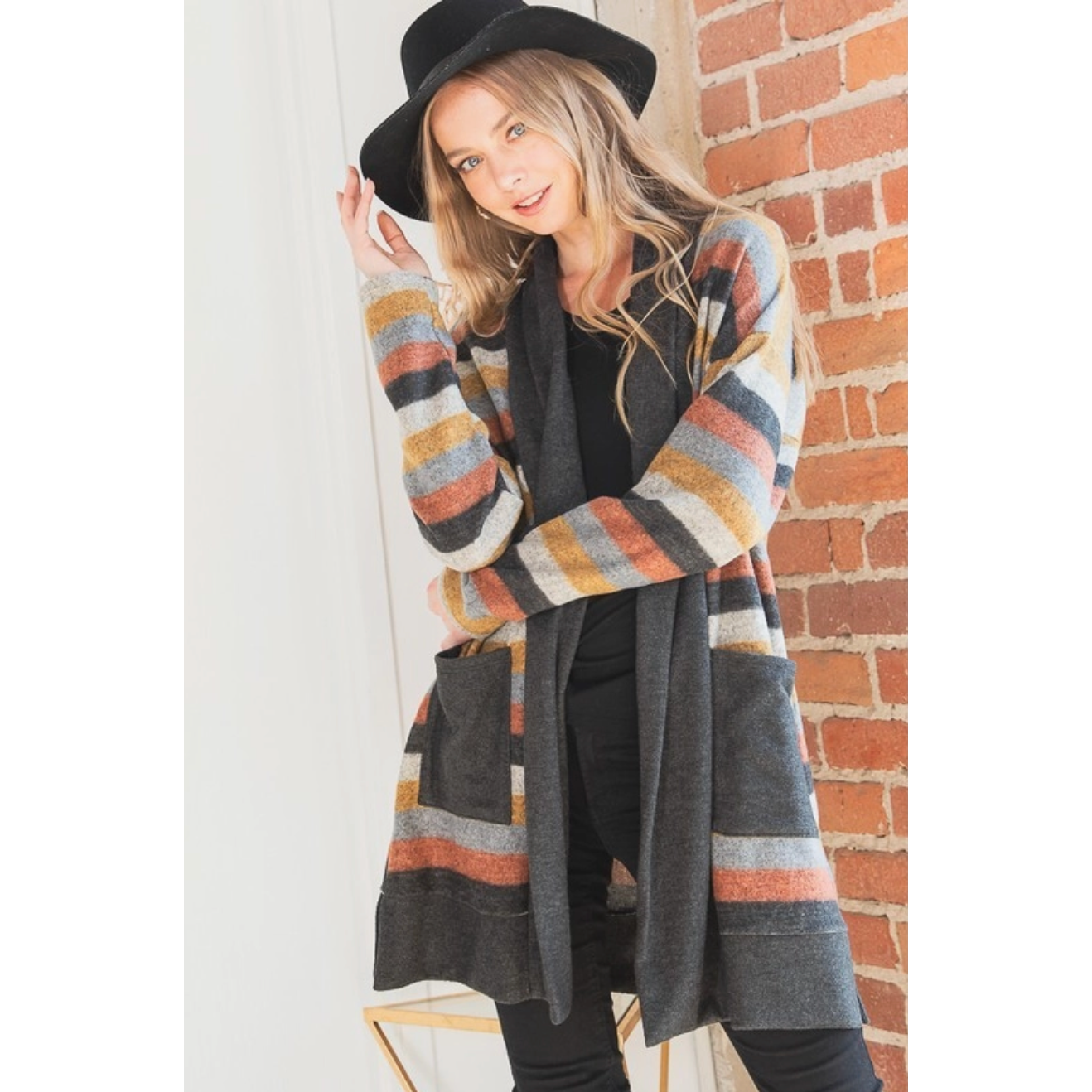Multi Stripe Curvy Fit Sweater Cardigan