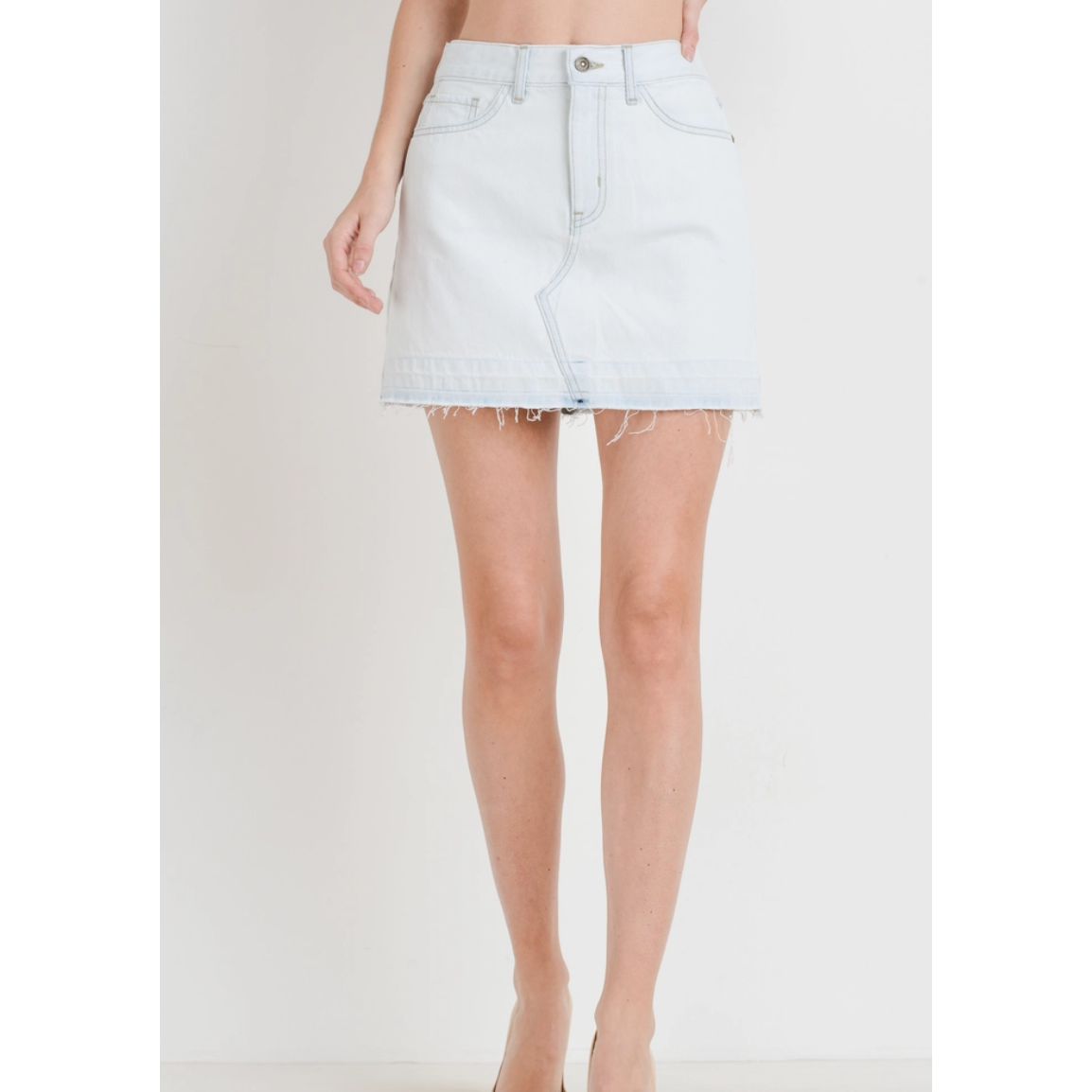 Light Wash Released Hem Denim Mini Skirt