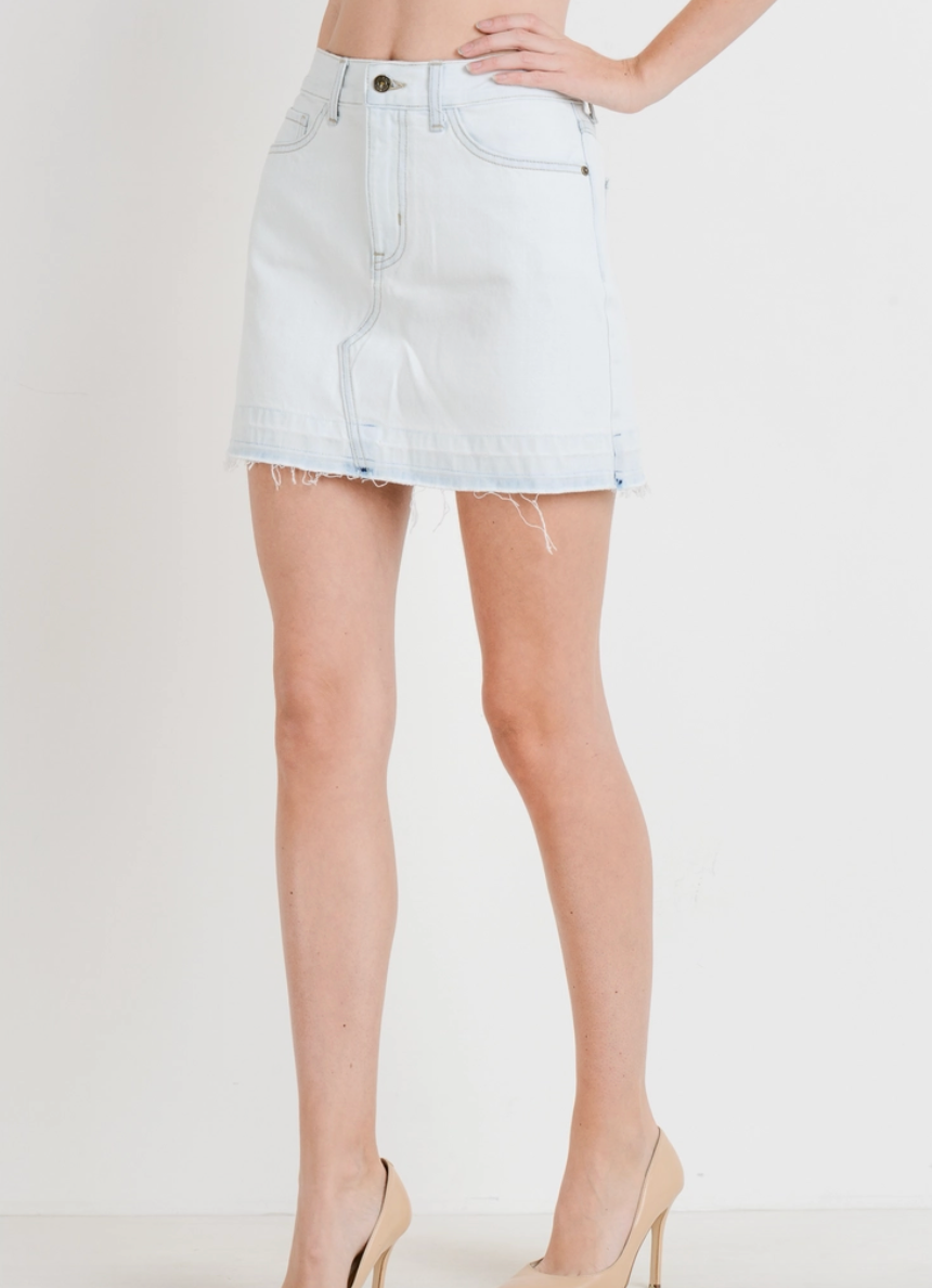 Light Wash Released Hem Denim Mini Skirt