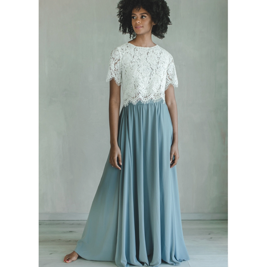 Blue Grey Chiffon Flowy Maxi Skirt