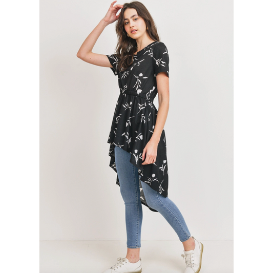 Floral Black & White High Low Top