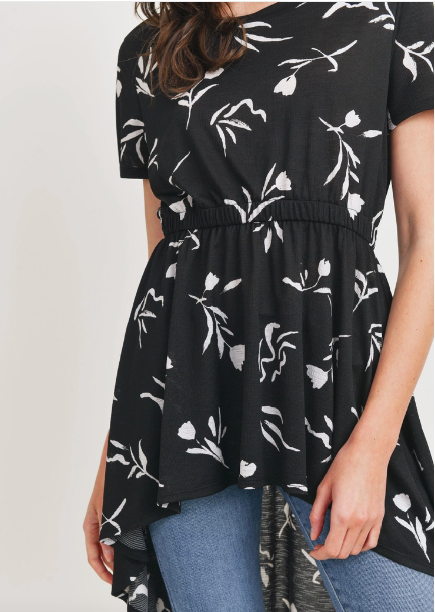 Floral Black & White High Low Top