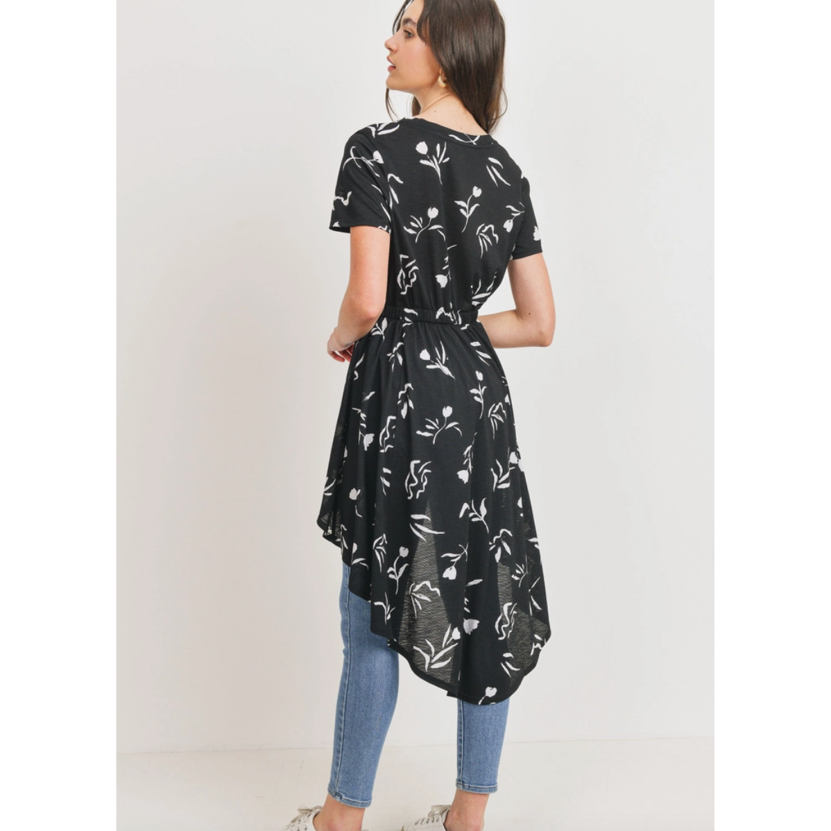 Floral Black & White High Low Top